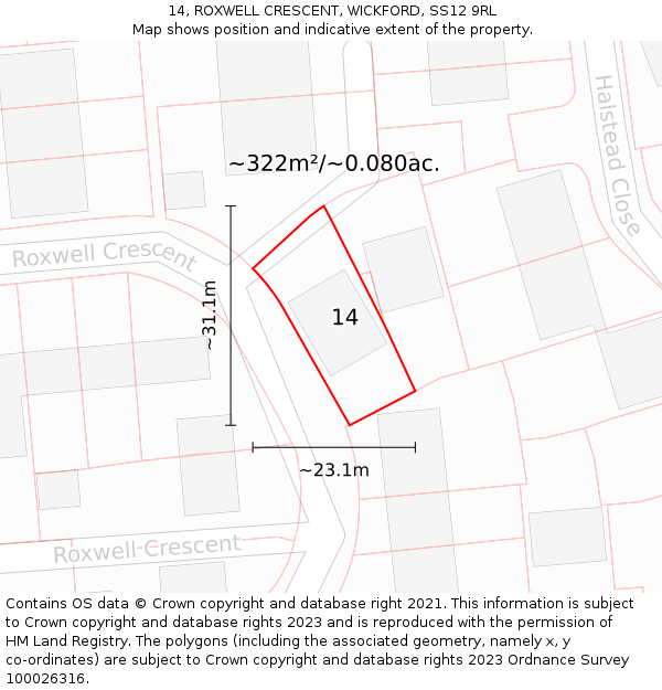 14, ROXWELL CRESCENT, WICKFORD, SS12 9RL: Plot and title map
