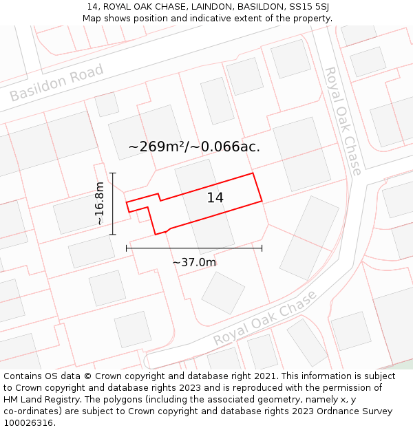 14, ROYAL OAK CHASE, LAINDON, BASILDON, SS15 5SJ: Plot and title map