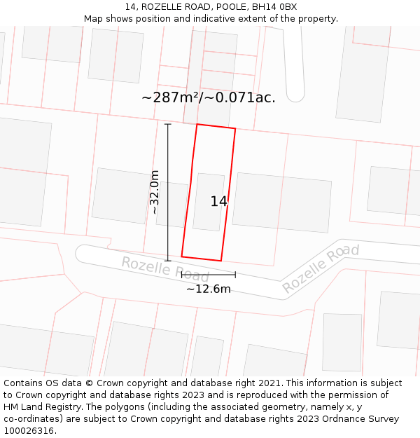 14, ROZELLE ROAD, POOLE, BH14 0BX: Plot and title map