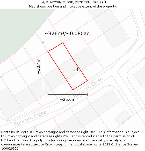 14, RUNCORN CLOSE, REDDITCH, B98 7PU: Plot and title map