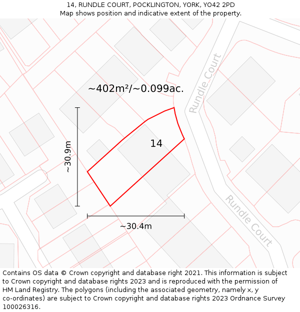 14, RUNDLE COURT, POCKLINGTON, YORK, YO42 2PD: Plot and title map