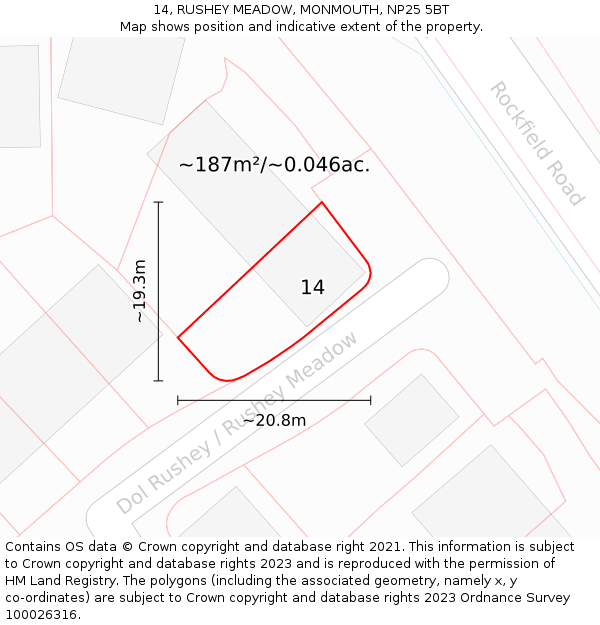 14, RUSHEY MEADOW, MONMOUTH, NP25 5BT: Plot and title map