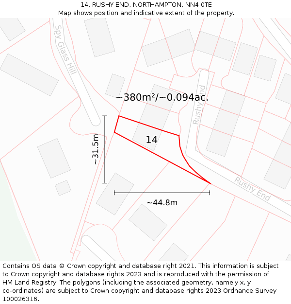 14, RUSHY END, NORTHAMPTON, NN4 0TE: Plot and title map