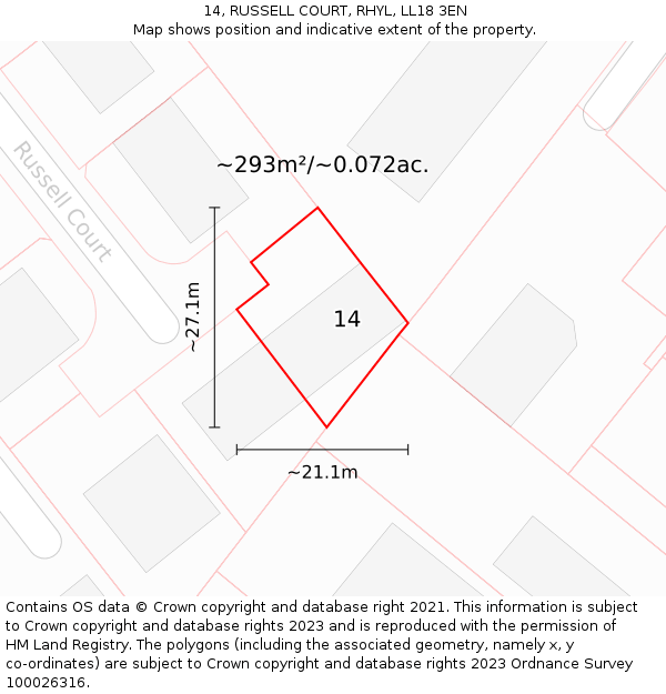 14, RUSSELL COURT, RHYL, LL18 3EN: Plot and title map