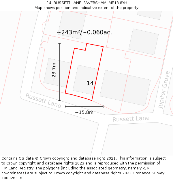 14, RUSSETT LANE, FAVERSHAM, ME13 8YH: Plot and title map