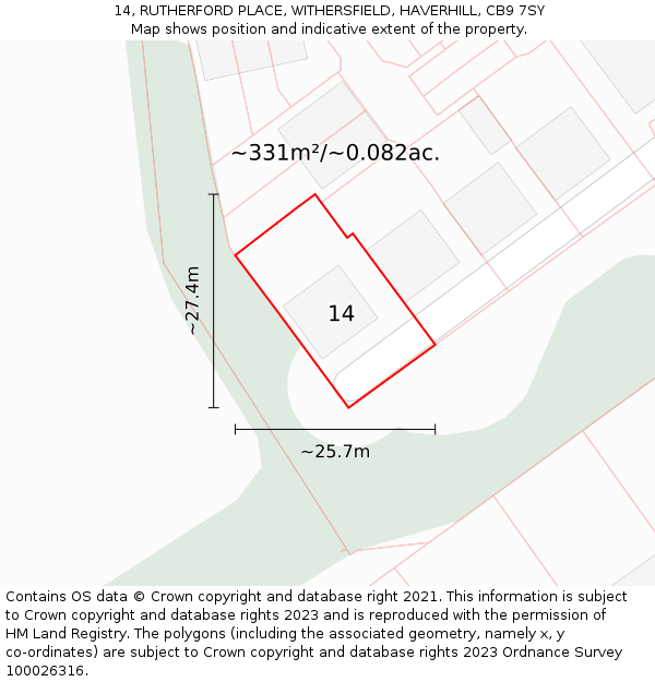 14, RUTHERFORD PLACE, WITHERSFIELD, HAVERHILL, CB9 7SY: Plot and title map