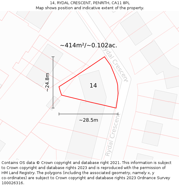 14, RYDAL CRESCENT, PENRITH, CA11 8PL: Plot and title map