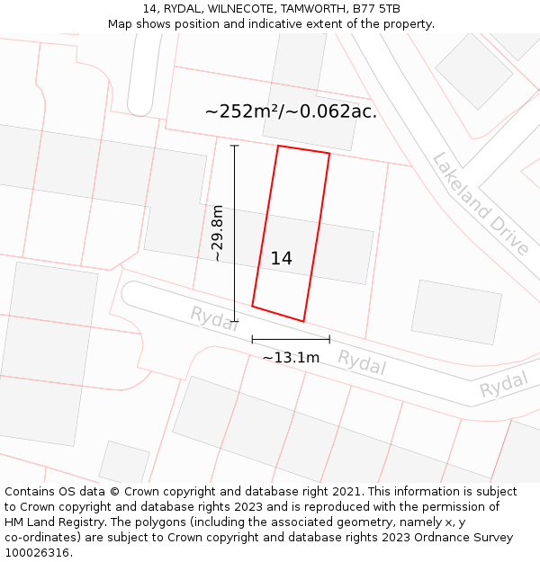 14, RYDAL, WILNECOTE, TAMWORTH, B77 5TB: Plot and title map