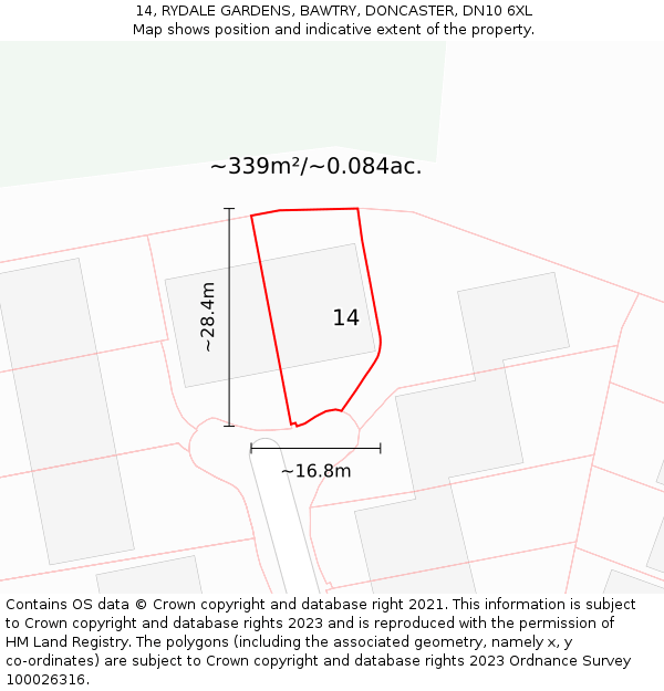 14, RYDALE GARDENS, BAWTRY, DONCASTER, DN10 6XL: Plot and title map