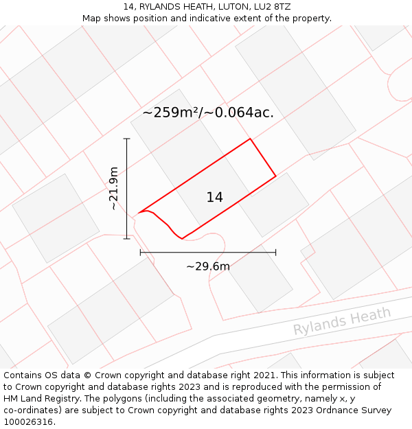 14, RYLANDS HEATH, LUTON, LU2 8TZ: Plot and title map