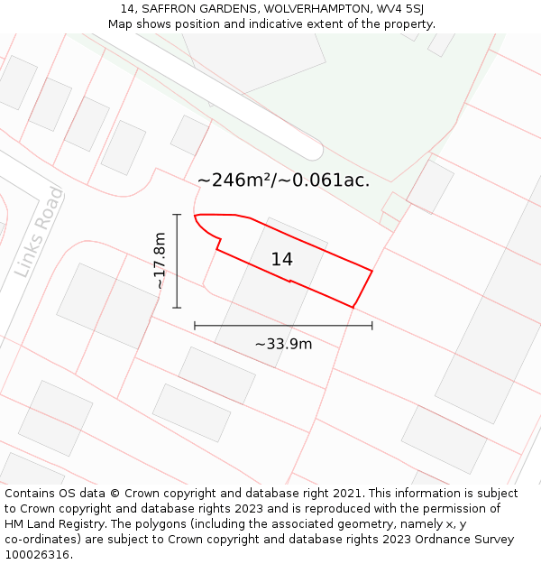 14, SAFFRON GARDENS, WOLVERHAMPTON, WV4 5SJ: Plot and title map