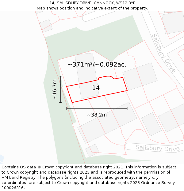 14, SALISBURY DRIVE, CANNOCK, WS12 3YP: Plot and title map