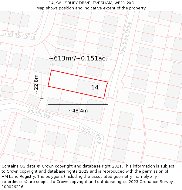 14, SALISBURY DRIVE, EVESHAM, WR11 2XD: Plot and title map
