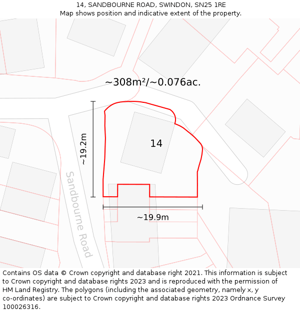 14, SANDBOURNE ROAD, SWINDON, SN25 1RE: Plot and title map