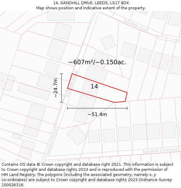 14, SANDHILL DRIVE, LEEDS, LS17 8DX: Plot and title map