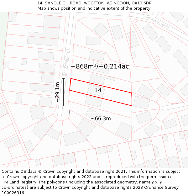 14, SANDLEIGH ROAD, WOOTTON, ABINGDON, OX13 6DP: Plot and title map
