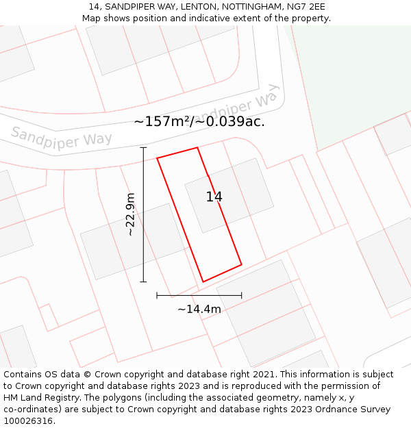 14, SANDPIPER WAY, LENTON, NOTTINGHAM, NG7 2EE: Plot and title map