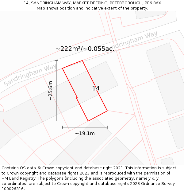 14, SANDRINGHAM WAY, MARKET DEEPING, PETERBOROUGH, PE6 8AX: Plot and title map