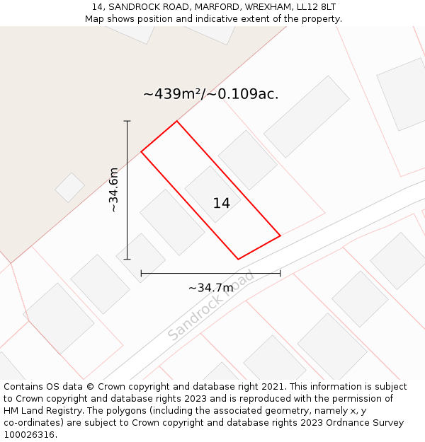 14, SANDROCK ROAD, MARFORD, WREXHAM, LL12 8LT: Plot and title map