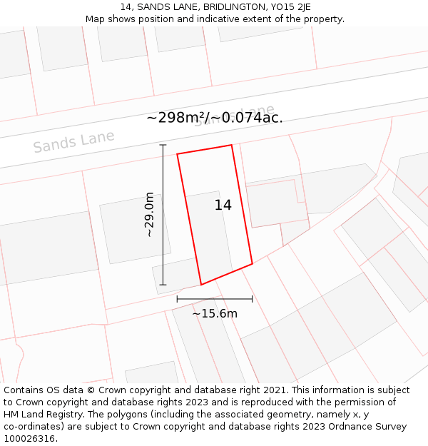 14, SANDS LANE, BRIDLINGTON, YO15 2JE: Plot and title map