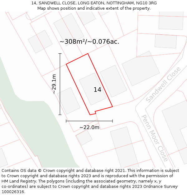 14, SANDWELL CLOSE, LONG EATON, NOTTINGHAM, NG10 3RG: Plot and title map