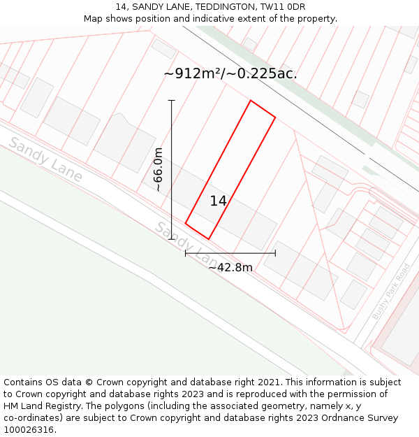 14, SANDY LANE, TEDDINGTON, TW11 0DR: Plot and title map
