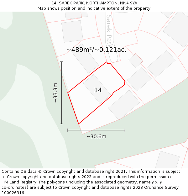 14, SAREK PARK, NORTHAMPTON, NN4 9YA: Plot and title map