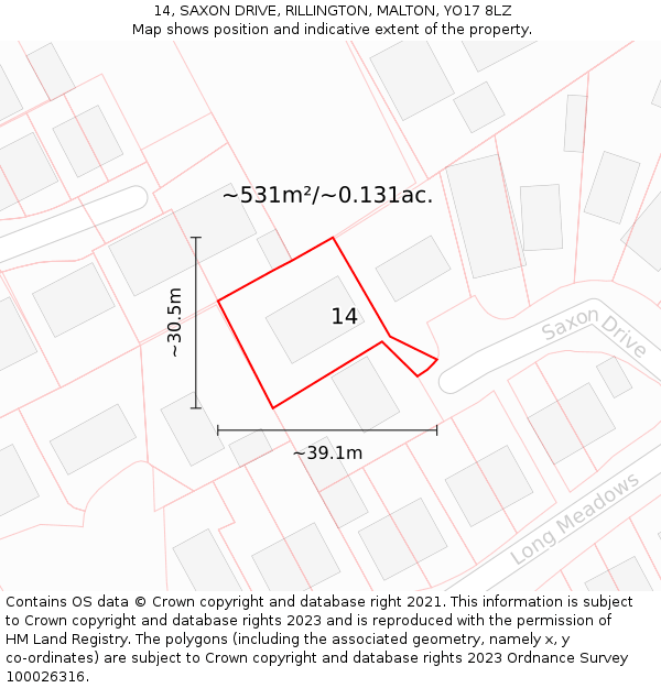 14, SAXON DRIVE, RILLINGTON, MALTON, YO17 8LZ: Plot and title map