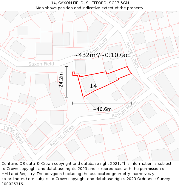 14, SAXON FIELD, SHEFFORD, SG17 5GN: Plot and title map