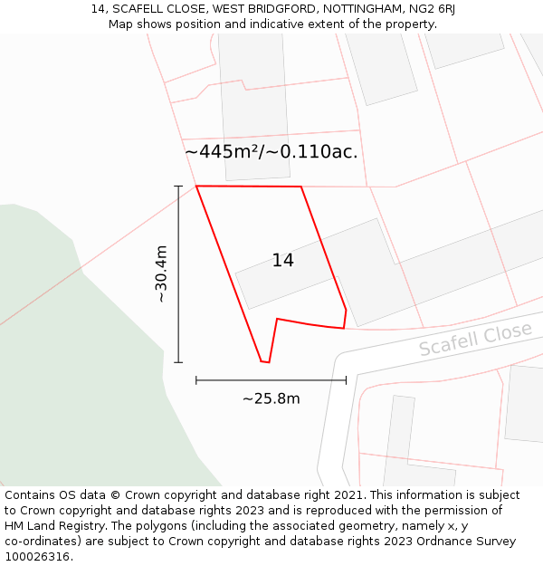 14, SCAFELL CLOSE, WEST BRIDGFORD, NOTTINGHAM, NG2 6RJ: Plot and title map