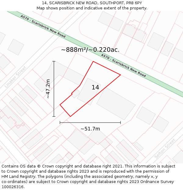 14, SCARISBRICK NEW ROAD, SOUTHPORT, PR8 6PY: Plot and title map