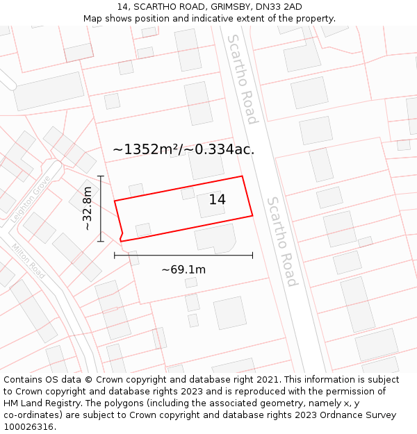 14, SCARTHO ROAD, GRIMSBY, DN33 2AD: Plot and title map