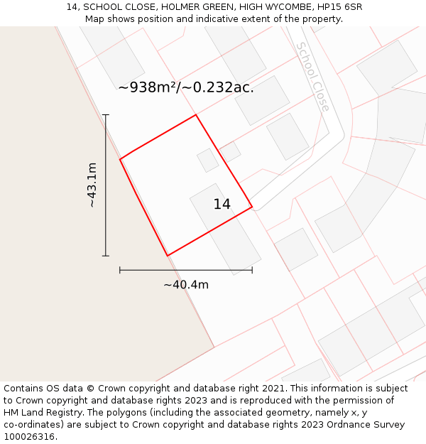 14, SCHOOL CLOSE, HOLMER GREEN, HIGH WYCOMBE, HP15 6SR: Plot and title map