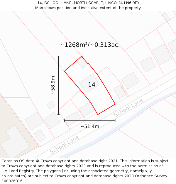 14, SCHOOL LANE, NORTH SCARLE, LINCOLN, LN6 9EY: Plot and title map