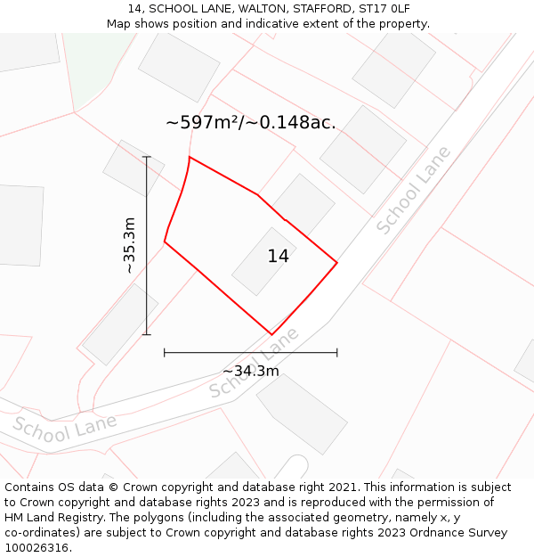 14, SCHOOL LANE, WALTON, STAFFORD, ST17 0LF: Plot and title map