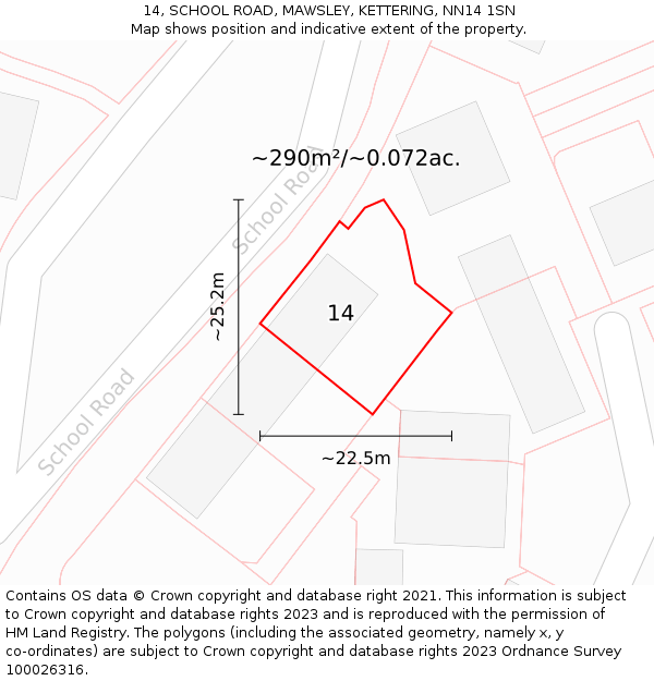 14, SCHOOL ROAD, MAWSLEY, KETTERING, NN14 1SN: Plot and title map