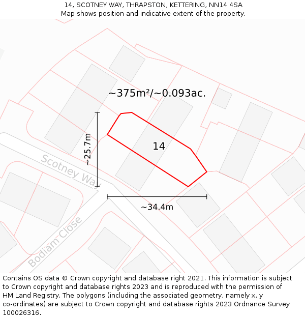 14, SCOTNEY WAY, THRAPSTON, KETTERING, NN14 4SA: Plot and title map