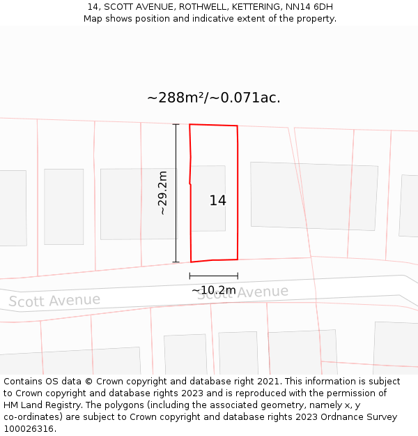 14, SCOTT AVENUE, ROTHWELL, KETTERING, NN14 6DH: Plot and title map