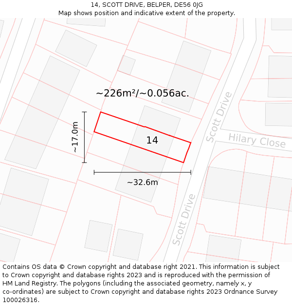 14, SCOTT DRIVE, BELPER, DE56 0JG: Plot and title map
