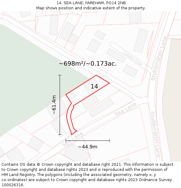 14, SEA LANE, FAREHAM, PO14 2NB: Plot and title map