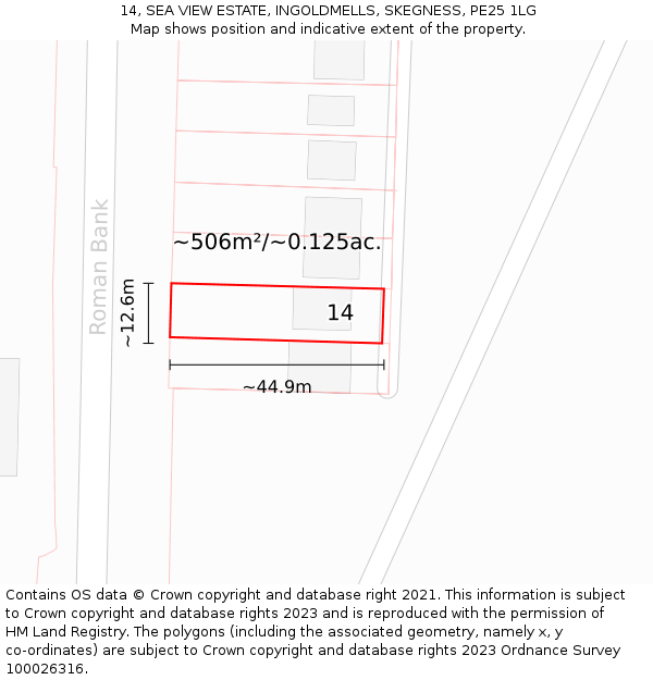 14, SEA VIEW ESTATE, INGOLDMELLS, SKEGNESS, PE25 1LG: Plot and title map
