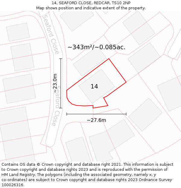 14, SEAFORD CLOSE, REDCAR, TS10 2NP: Plot and title map