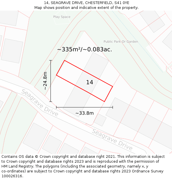 14, SEAGRAVE DRIVE, CHESTERFIELD, S41 0YE: Plot and title map