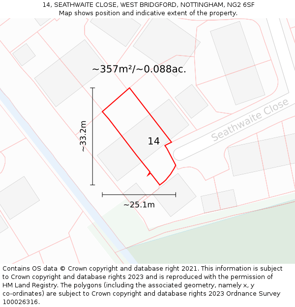 14, SEATHWAITE CLOSE, WEST BRIDGFORD, NOTTINGHAM, NG2 6SF: Plot and title map