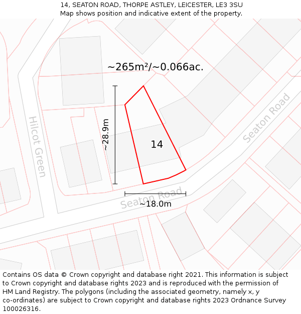 14, SEATON ROAD, THORPE ASTLEY, LEICESTER, LE3 3SU: Plot and title map