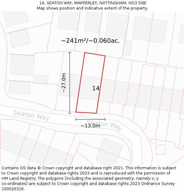 14, SEATON WAY, MAPPERLEY, NOTTINGHAM, NG3 5XB: Plot and title map