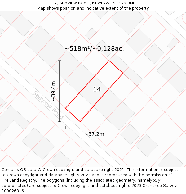 14, SEAVIEW ROAD, NEWHAVEN, BN9 0NP: Plot and title map