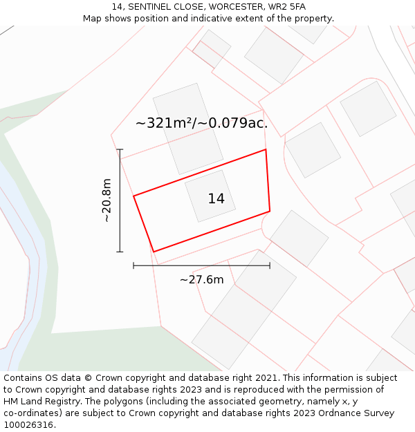 14, SENTINEL CLOSE, WORCESTER, WR2 5FA: Plot and title map