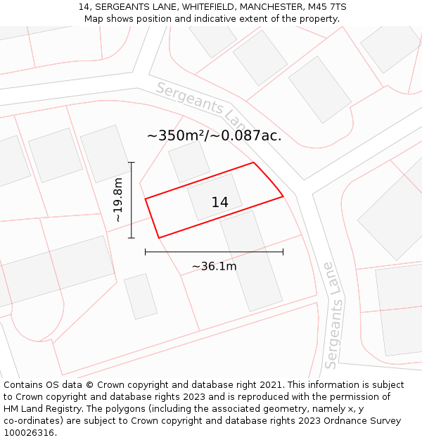 14, SERGEANTS LANE, WHITEFIELD, MANCHESTER, M45 7TS: Plot and title map