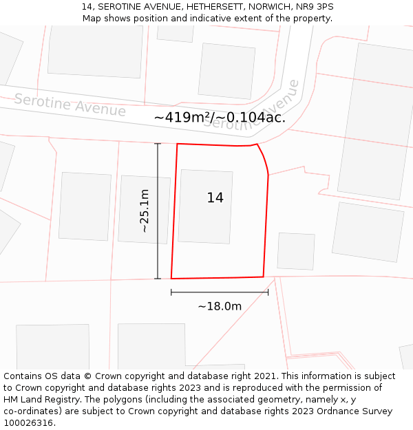 14, SEROTINE AVENUE, HETHERSETT, NORWICH, NR9 3PS: Plot and title map